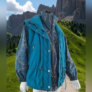 Vintage Kaelin 3-in-1 Turquoise Ski Jacket Vest Retro 90s Patterned Coat